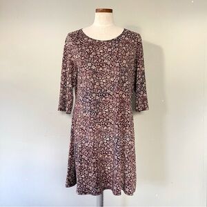 Peruvian Connection brown floral print cotton midi dress XL
